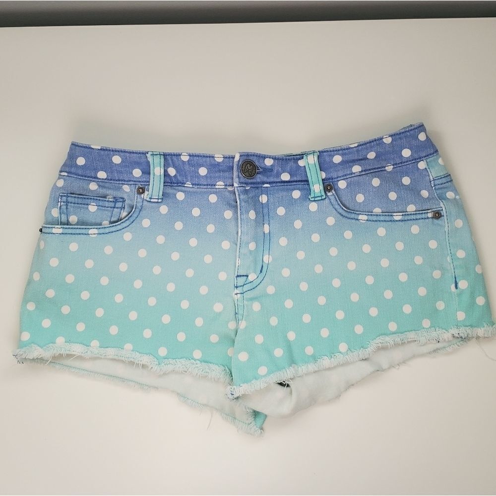 Victoria's Secret 2 Boyfriend Shorts Low Rise Blue Ombre Polka Dot Frayed Hem